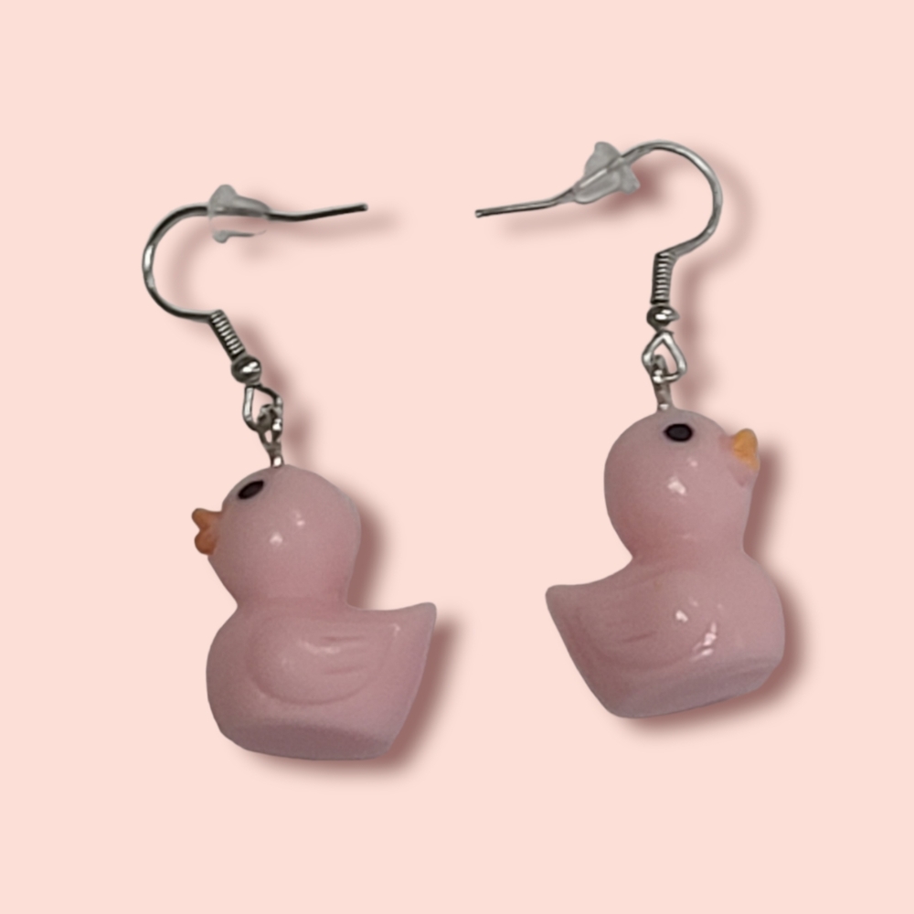 Kawaii Pink Rubber Duckie Earrings